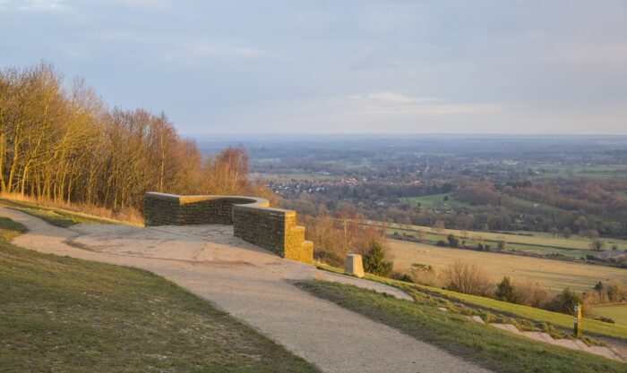 Salomon's Memorial viewpoint in evening light at Box Hill, Surrey