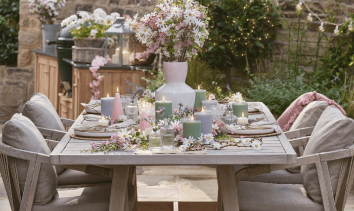 Al Fresco Spring Dining Lifestyle with TruGlow® Candles and Flowers By Lights4fun