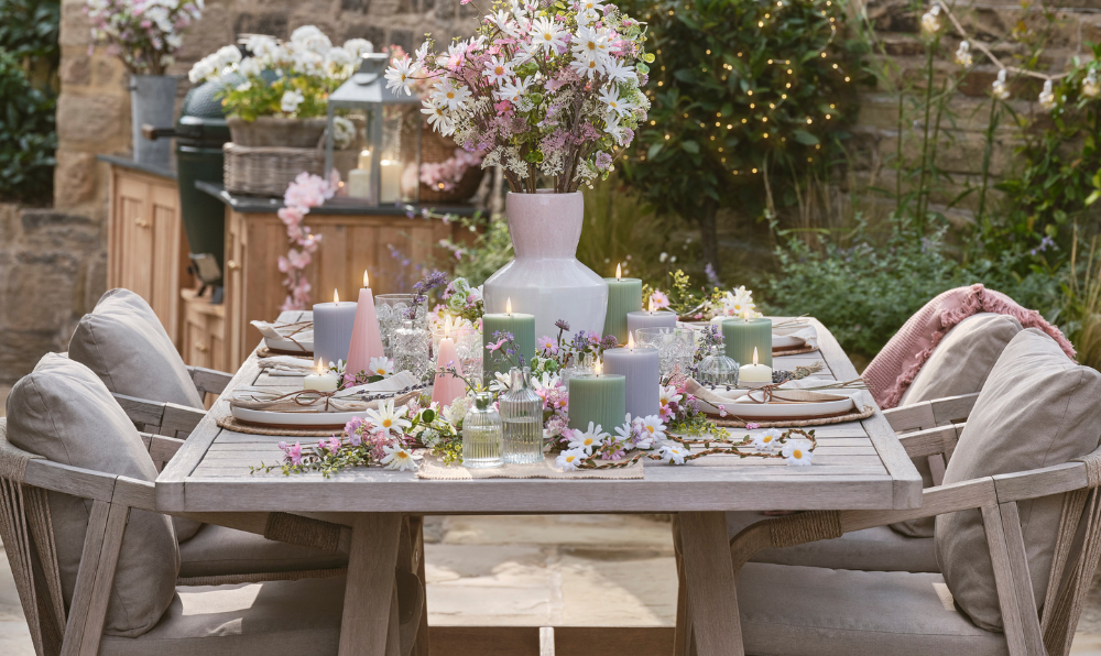 Al Fresco Spring Dining Lifestyle with TruGlow® Candles and Flowers By Lights4fun